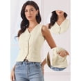 thumbnail image 2 of DARING DIVA Women's Tweed V Neck Sleeveless Button Down Waistcoat XS Beige, 2 of 6