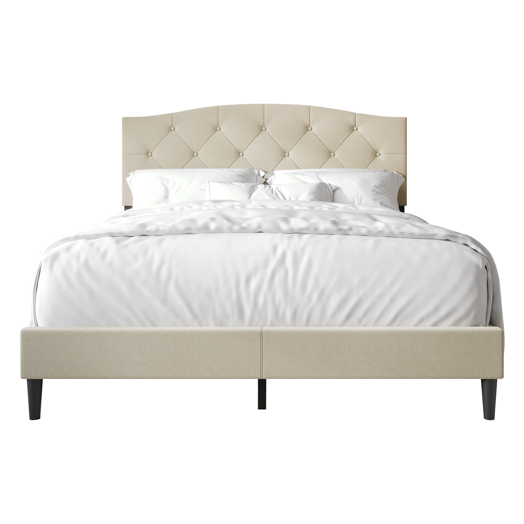 Castle Place Button Tufted Linen Upholstered Platform Bed, Beige, Twin
