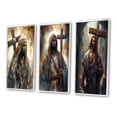 thumbnail image 3 of Designart "Jesus with Cross in Black III" Religious Landscape Framed Wall Art Set Of 3 - Black Religious Landscape Frame Gallery Wall Set For Home Decor, 3 of 6