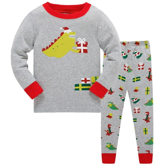 AOMPMSDX Boys Outfits Set Christmas Toddler Boys Pajamas Dinosaur Cotton Kids 2 Piece Pj's Long Sleeve Sleepwear Clothes Set Xmas Outfits 6 Years-7 Years