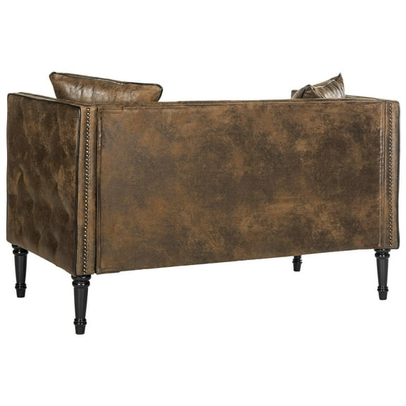 Safavieh Sarah Tufted Settee With Pillows-Color:Vintage Brown / Espresso