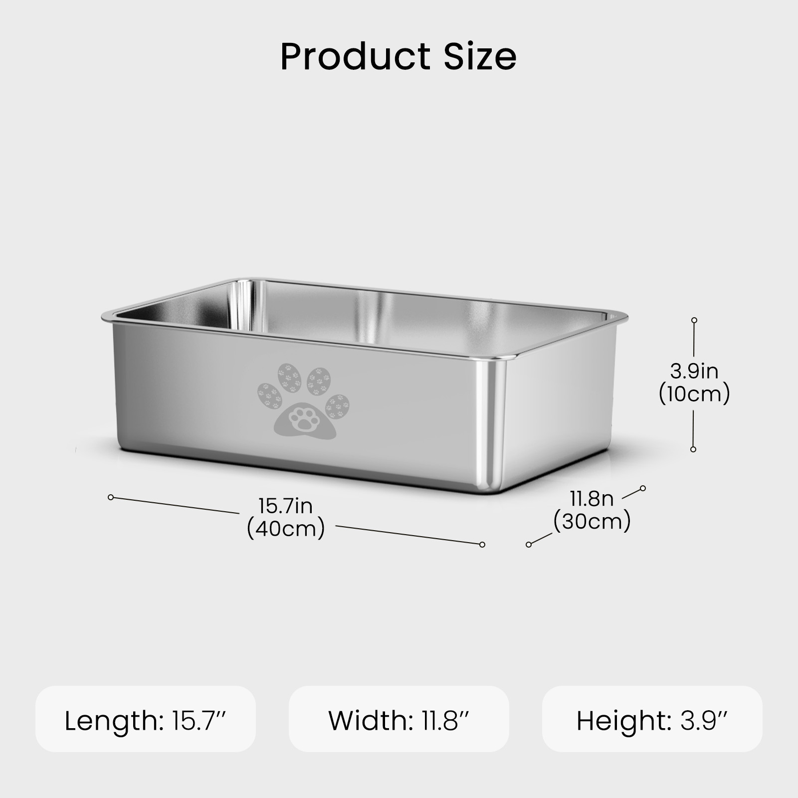 Ptlom Stainless Steel Cat Litter Box 15.7" x 11.8" x 3.9" photo 2
