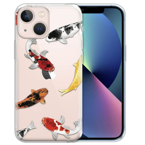 WIRESTER Soft TPU Clear Case Slim Protective Cover for Apple iPhone 13 6.1" 2021, Japanese Koi Fishes