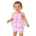 thumbnail image 2 of OSOLU Children Girls Outfits Summer Cute Sleeveless Striped Vest with Lace Shorts 2 Piece Casual Party Wear Classic Vacation Clothing Sets, 2 of 5