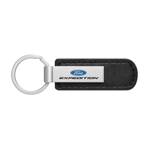 iPick Image for Ford Expedition Silver Metal Plate Black PU Leather Strap Key Chain Keychain, Official Licensed