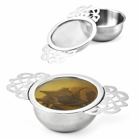 

Stainless Steel Double Ear Spice Infuser Filter With Drip Bowl Tea Strainer Teas