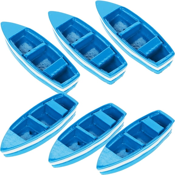CATIEBYE 6Pcs Mini Boat Decors Blue Resin Micro Landscape Boat Ornaments for Desktop Decor Beach Style