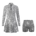 thumbnail image 2 of Aplkyhs Silver Glitter Women Long Sleeve 1/4 Zip Tennis Dress with Shorts and Pockets Lightweight Athletic Golf Dresses Moisture Wicking Built-in Shorts Workout Golf Suit Set, 2 of 7
