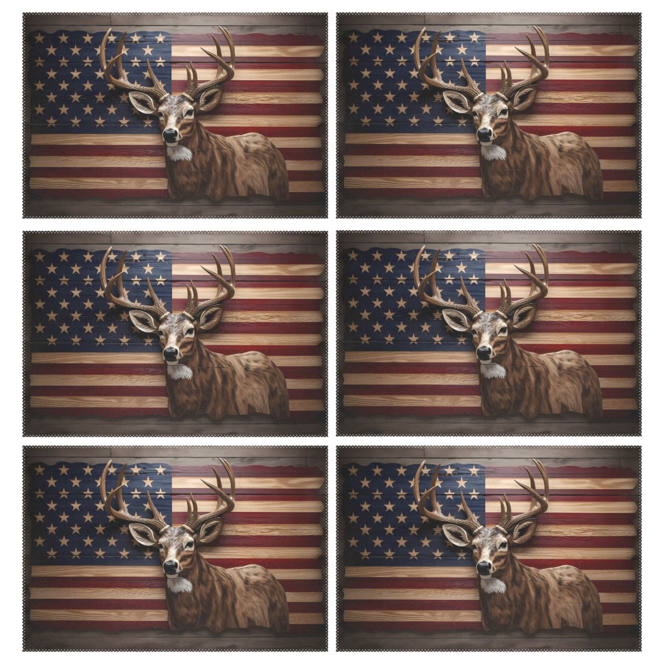 American Flag Deer 12×18 inch Placemats Heat Resistant Washable Foldable Rectangular Placemats Set Decoration Indoor Outdoor for Kitchen Dining Table 6PCs
