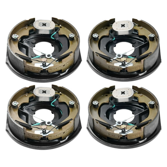 KFFKFF Powered Caravan Brake Assembly, Dimensions 10" x 2-1/4", Set of 2 Pairs Auto-Adjusting Brake Kits Suitable for 3500 lbs Axle, 4-Point Installation, Backing Plates
