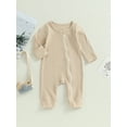 thumbnail image 2 of Baby Girls Spring Autumn Casual Jumpsuit Solid Color Long Sleeve Oblique Zipper Ribbed Romper, 2 of 9