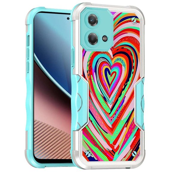 BEMZ Ultra Durable Series Phone Case for Moto G Stylus 5G 2023 with LED Keychain Flashlight - Love Heart Colorful Burst