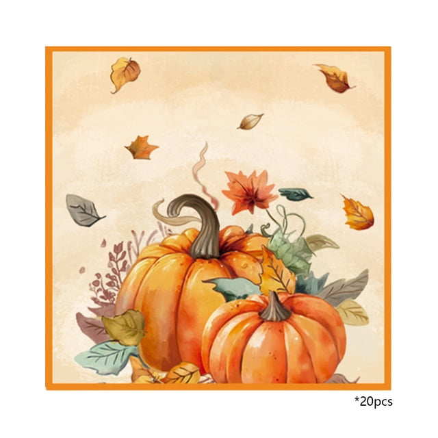 Thanksgiving Paper Napkins 20 Pack Pumpkin Maple Leaf Design 6.5 in Folded 13 in Unfolded Multicolor Fall Party Decor