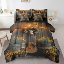 Erosebridal Wooden Guitar Bed in a Bag, Pop Music Bed Set, Rustic Farmhouse Reversible Comforter Sets, Breathable Bedroom Decoration, 7pcs