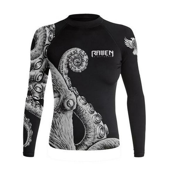 Raven Fightwear Women's Kraken Octopus Rash Guard MMA BJJ Black/White