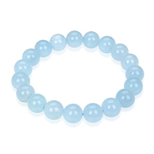 Real Natural Blue Aquamarine Gemstone Beaded Bracelet 7 inch Stretch Chakras Healing Crystal Stone Women Men Mom Gift Uni GB10-A19