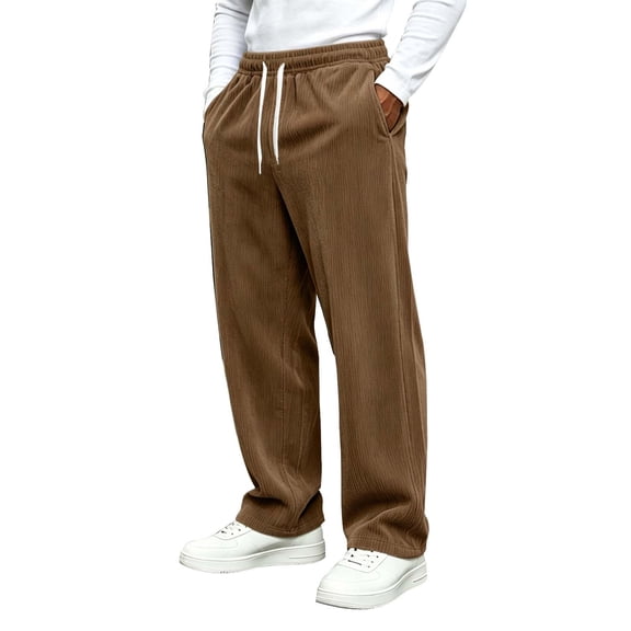 Maean Men's Corduroy Pants Wide Leg Baggy Sweatpants Elastic Waist Loose Trousers with Pockets S-3XL