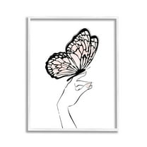 Stupell Industries Minimal Hand & Butterfly Animals & Insects Painting White Framed Art Print Wall Art, 11 x 14
