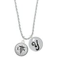 thumbnail image 1 of Delight Jewelry Silvertone Domed Black LPN Silvertone Script Initial Disc - Y - Charm Necklace, 20"+3", 1 of 4
