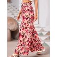 thumbnail image 4 of Women Casual Elastic Drawstring Floral Print Wide Leg Maxi Pants with Pockets Red S, 4 of 8