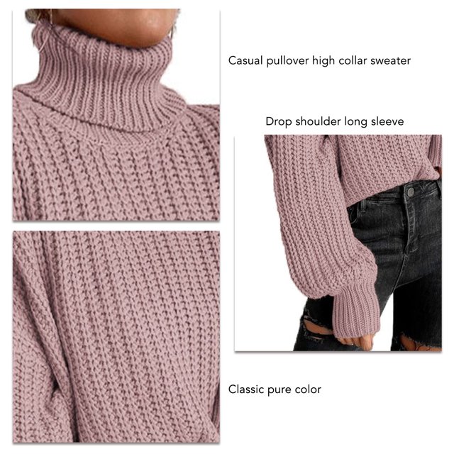 Suéter De Manga Larga Para Mujer Suéter De Cuello Alto Para Mujer Suéter De Punto Suéter De Cuello Alto Hombro Caído Suéter De Manga Larga Suéter Informal Para Mujer Rosa L ANGGREK Otros