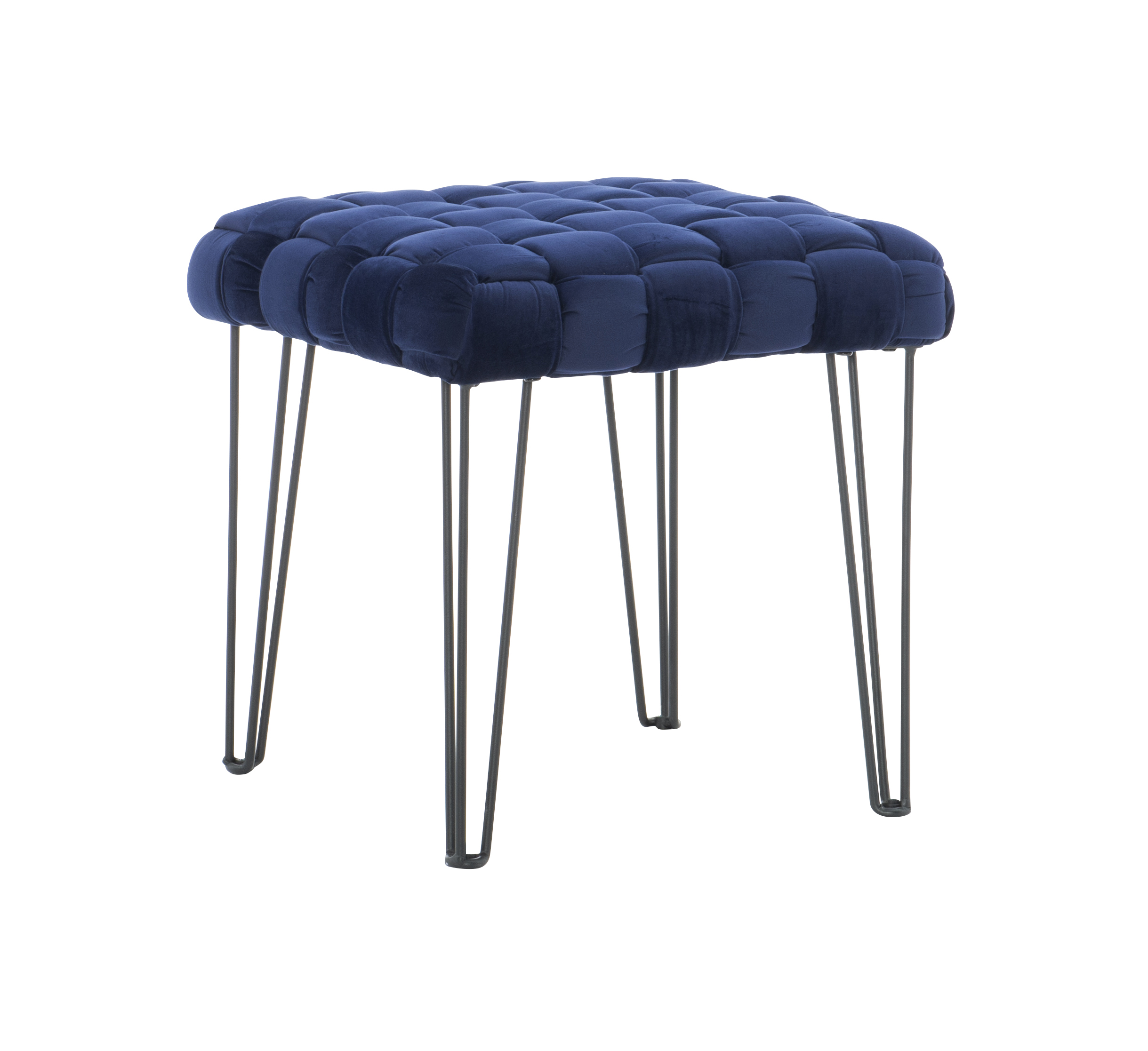 Powell Anya Square Handwoven Velvet Ottoman with Hairpin Legs, Navy