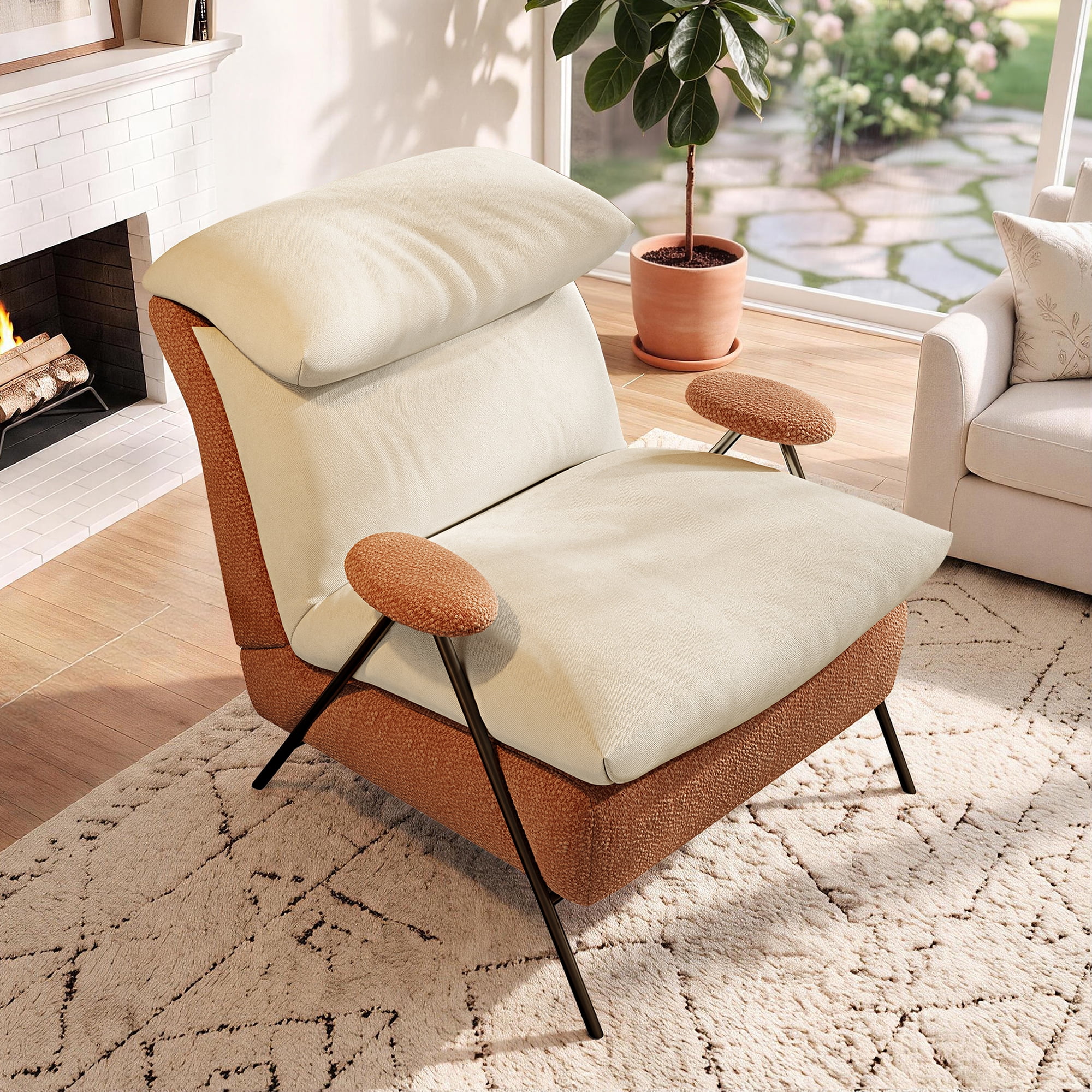 Aukfa Accent Chair, Modern Fabric Armchair with Thick Padded Seat and Back for Living Room & Bedroom, Beige