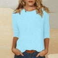 thumbnail image 2 of KDDYLITQ Summer 3/4 Length Sleeve Tops Trendy Clothing Ladies Round Neck Tunic Tops Plus Size Dressy Blouses Tshirt Sky Blue 3X, 2 of 5