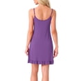 thumbnail image 3 of Noche de inspiración para mujeres, vestido de dormir con tirantes finos, escote redondo, pijama con volantes, ropa de casa, color púrpura, 3 of 6