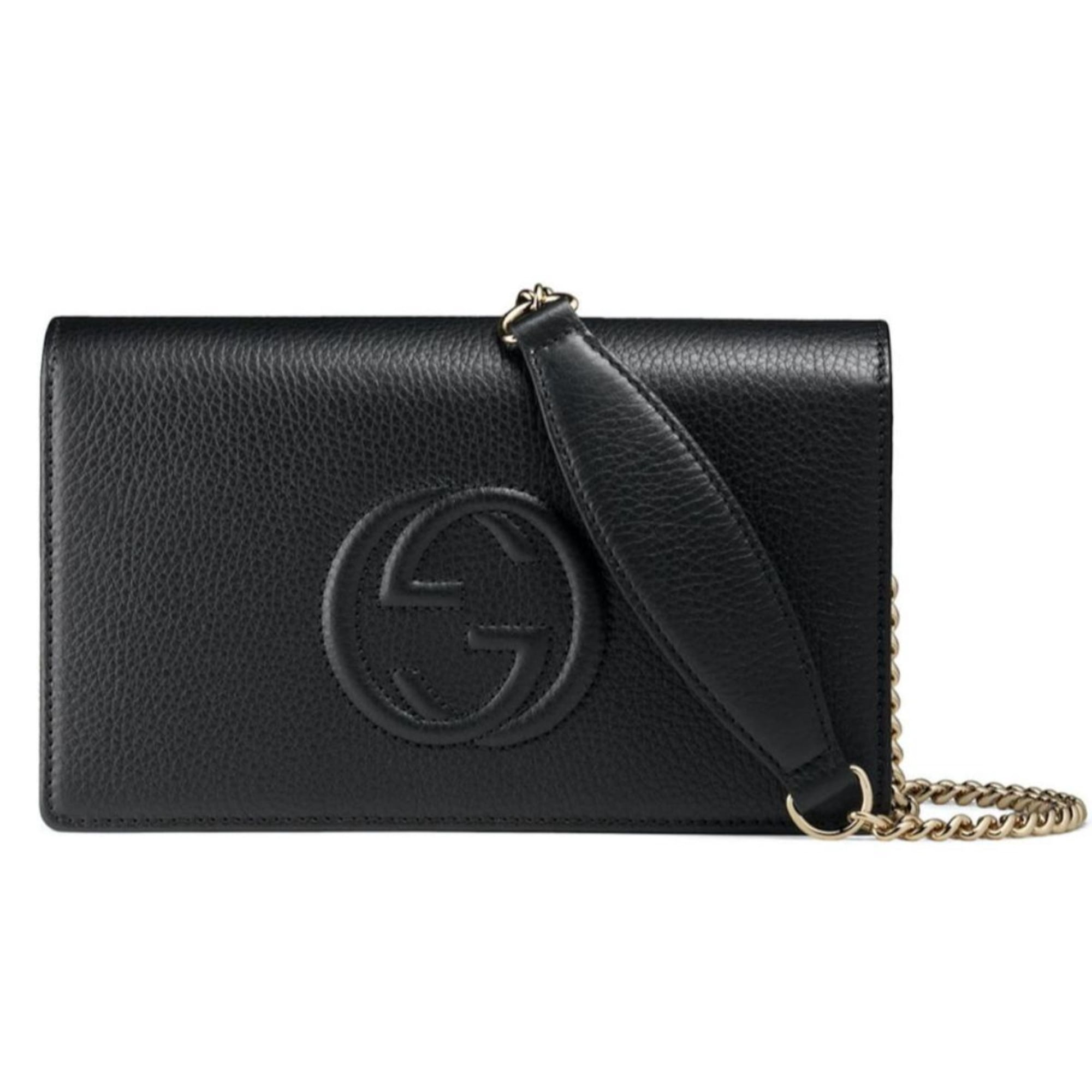 Gucci Soho Chain Strap Leather Handbag, Black Gold Tassel