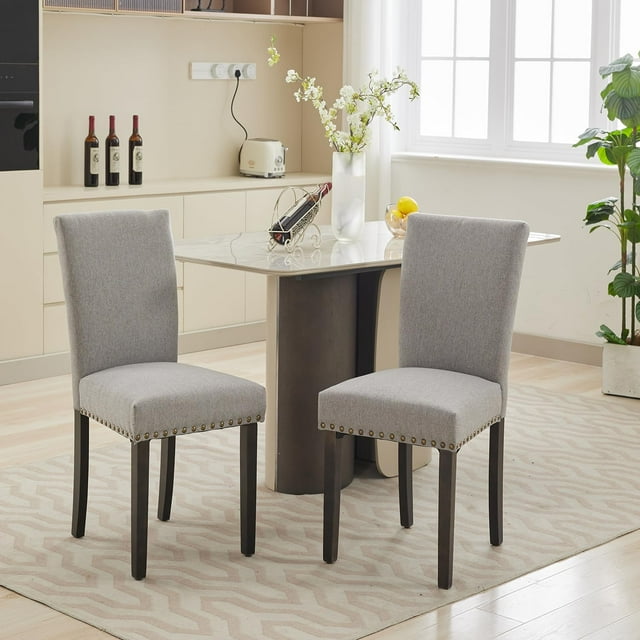 Yeshouse Juego de 2 sillas de comedor tapizadas, sillas de cocina estilo Parsons con ribete de tachuelas y patas de madera, sillas acolchadas para comedor