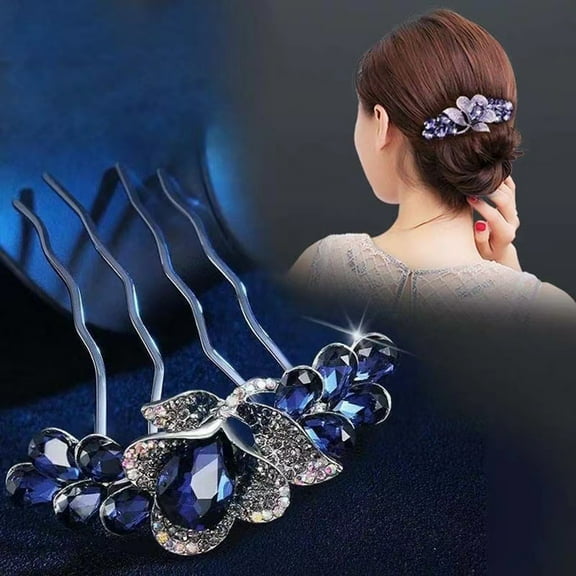 Eosunjian Non-slip Wave Teeth Exquisite Hair Comb Women Rhinestone Flower Decor Wedding Hair Stick Hair Accessories