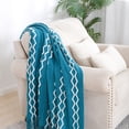 thumbnail image 4 of Bourina Fluffy Chenille Knitted Fringe Throw Blanket Lightweight Soft Cozy for Bed Sofa Chair Throw Blankets, Teal 50" x 60", 4 of 8