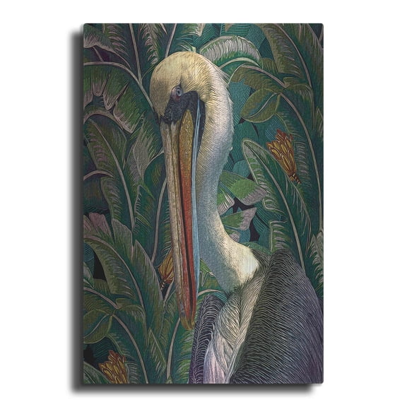 Luxe Metal Art 'Primal Pelicana' by Steve Hunziker, Metal Wall Art, 16"x24"