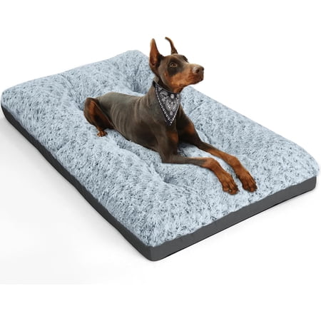 Deluxe Washable Dog Bed for Large Dogs Dog Crate Mat 36 Inch Comfy Fluffy Kennel Pad Anti-Slip for Dogs Up to 70 lbs, 36" x 23", Grey