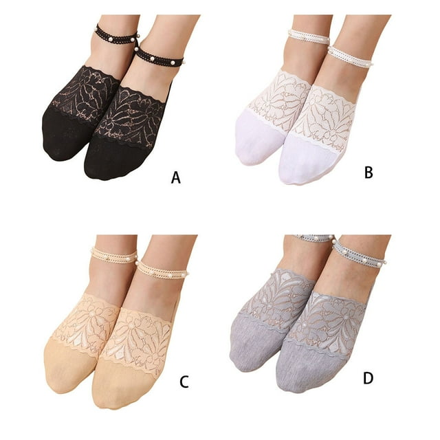 pitrice 1 Paire Femmes Dentelle Chaussette Conception Simple Couleur Unie Perles Chaussettes Courtes Banquet Voyage Randonnée Été Printemps Bonneterie Blanc