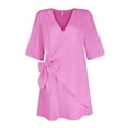 thumbnail image 4 of Jzuxvd Cotton Linen Dresses for Women 2024 3/4 Sleeve Casual Midi Dress Flowy Gauze Shift Dress Vacation Beach Dress Spring Summer Pink S, 4 of 5