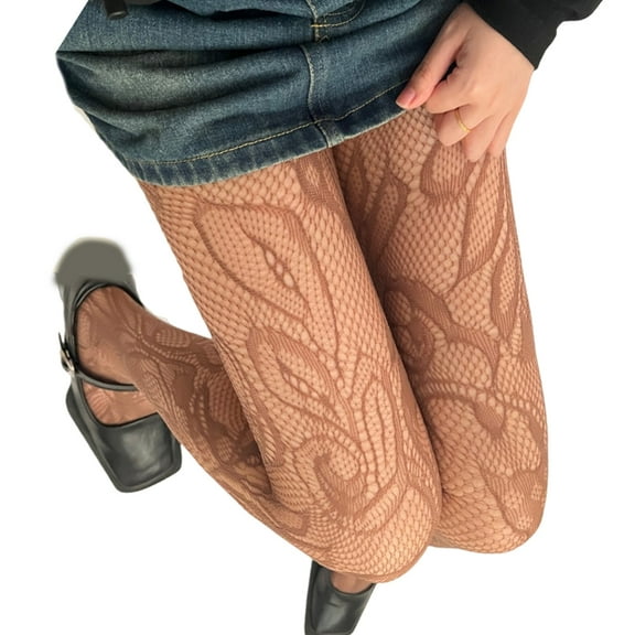 Huhudde Women French Styles Mesh Pantyhose Stockings Aesthetic Elegant Hollowout Flower Pattern Tights Leggings Hosiery