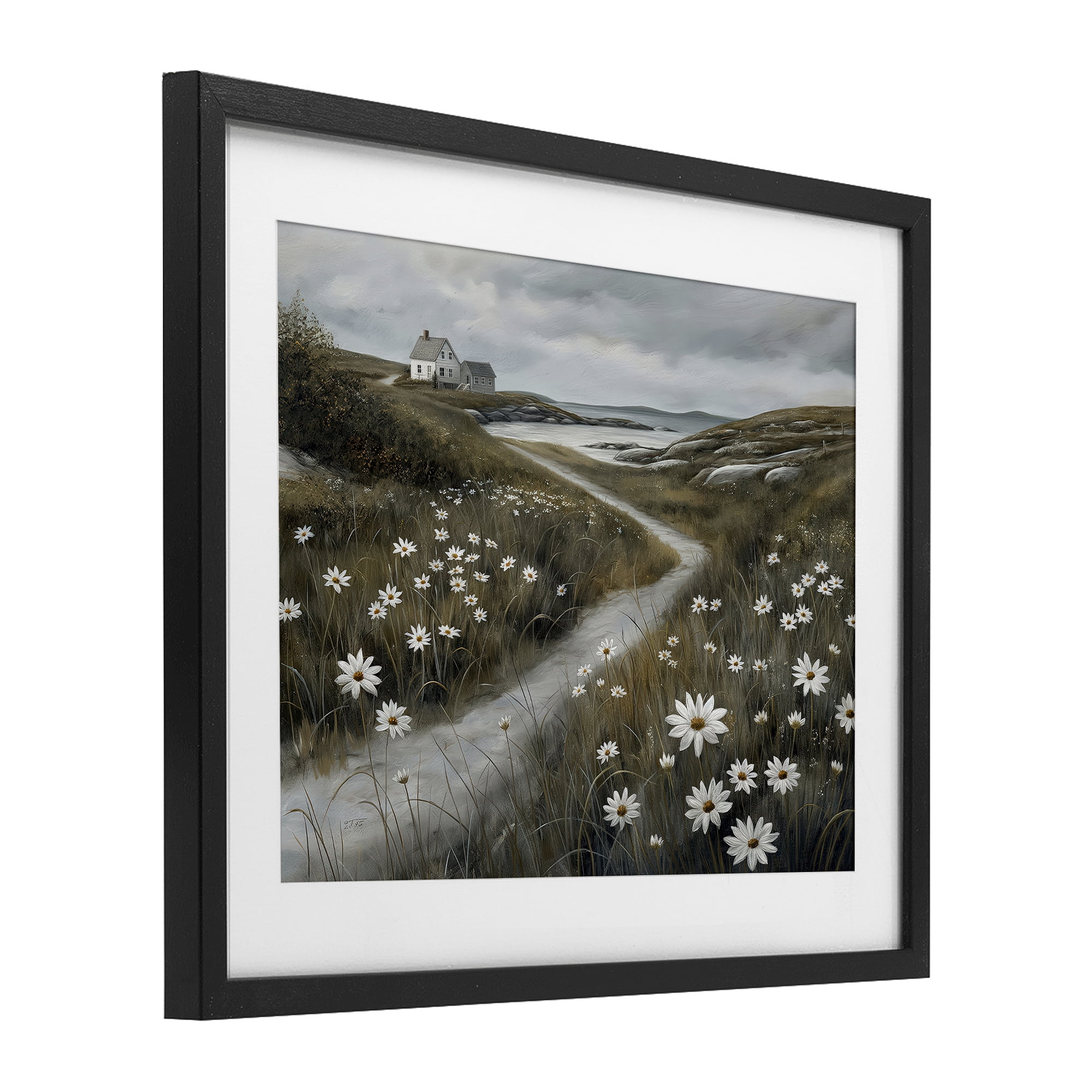 Stupell Industries Daisies Along Coastal Path Black Framed Print Under Glass, design by Imagine It Images