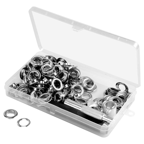 Juego de 120 Juegos de Herramientas con Ojales para Ojales, Kit de Ojales con Ojales de 1/2 Pulgada con Herramientas y Caja de Almacenamiento Plateada