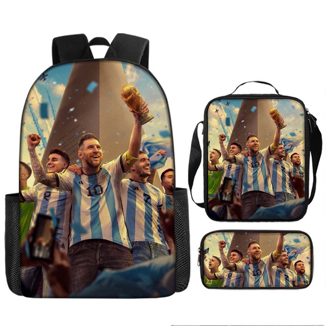 Football World Cup Student Schoolbag, Messi Backpack 3 In 1 Suit, Large Capacity Backpack-sebneei