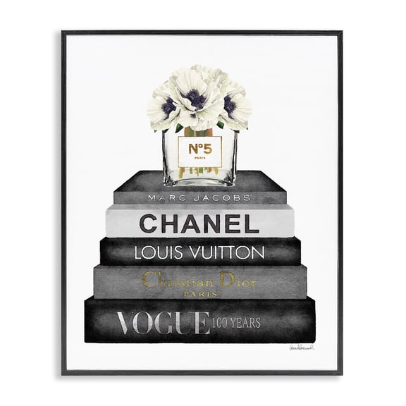 Stupell Industries Glam Monochrome Fashion Designer Bookstack Black Framed Giclee Art, 11 x 14, by Amanda Greenwood