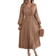 thumbnail image 1 of Vestido Informal de Otoño para Mujer, de Larga, con Escote en V y Pliegues, Corte A. Caqui S, 1 of 7