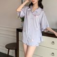 thumbnail image 2 of Defitshape Women's Satin Pajama Set Short Sleeve Shorts Set Pjs 2 Piece Silky Comfy Silk Button Down Soft Spring Lightweight Lounge Set Summer Sleepwear Purple X-Small-Large, 2 of 4
