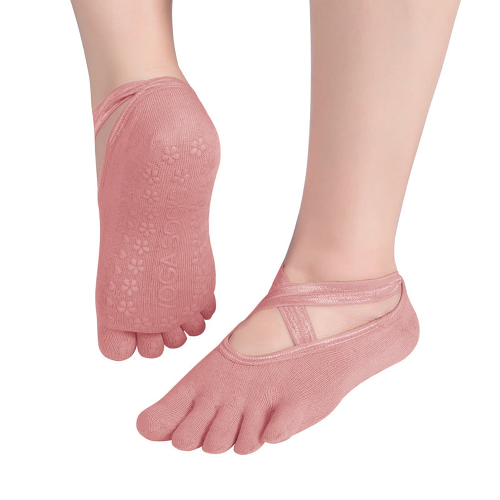 1/5Pairs Non-silp Toe Yoga Socks Backless Finger Socks Gym Pilates Ankle W/Grips 