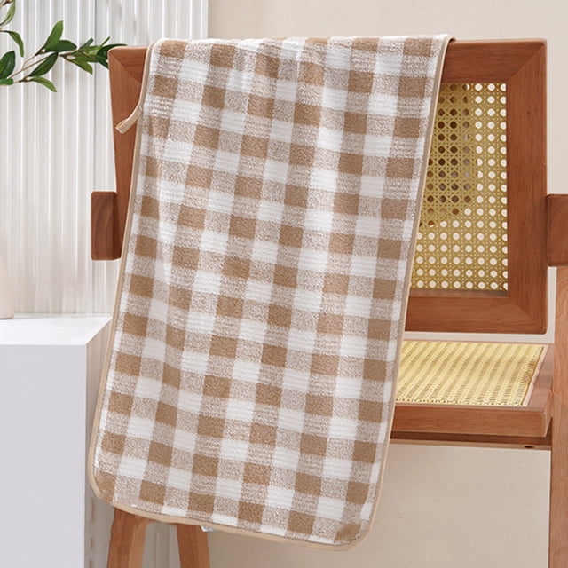 BAOPAI Extra Soft Thickened Fleece Checkered Bath Towel and Face Towel, Super Absorbent and Quick-Dry with Attached Lanyard for Easy Hanging, Perfect for Home Use