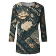 thumbnail image 6 of CCRFTGI 3/4 Length Sleeve Womens Tops Dressy Casual Crew Neck Tunic Blouses Fashion Vintage Floral Print Shirts Cute Fall 2025 Tops Dark Blue S, 6 of 6