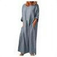 thumbnail image 7 of VEKDONE Womens Summer Round Neck Solid Cotton Linen Maxi Dresses Casual 3/4 Sleeve Long Dresses Light Blue,XL, 7 of 7