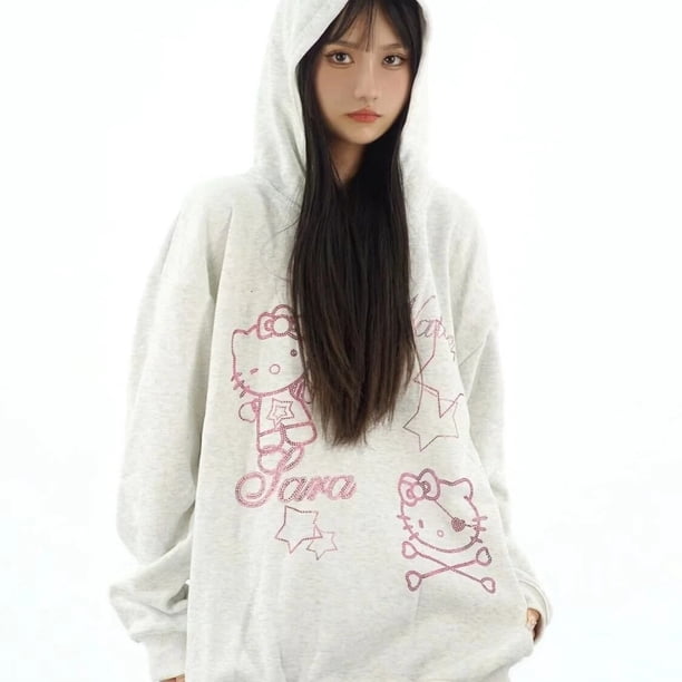 Sanrio Hello Kitty Hooded Sweater Anime Fashion Embroidery Cardigan Zipper Top Cotton Korean Loose Couple Coat Winter Y2K Girls