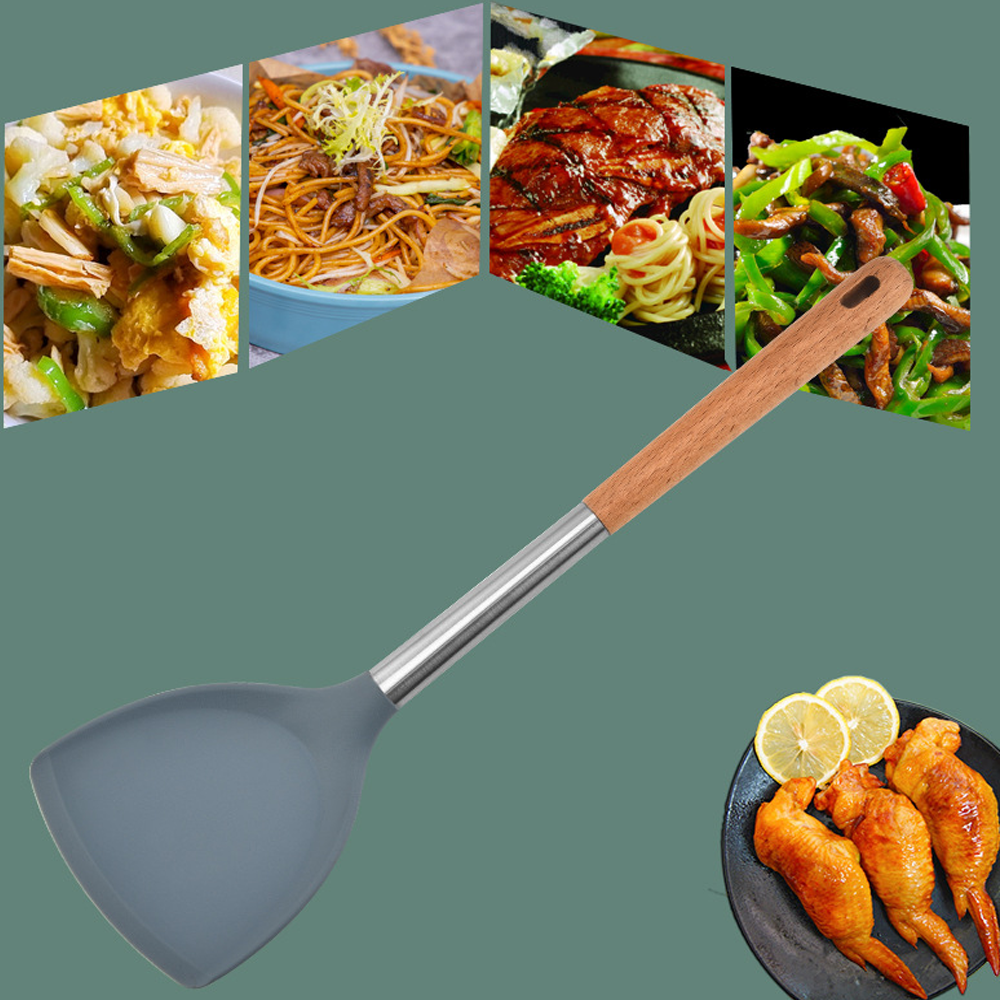 Silicone Spatula Spoon With Wooden Handle, High Temperature Resistant  Non-stick Kitchen Utensils, Suitable For Fish, Biscuits, Eggs, Pancakes,  Cooking - Temu